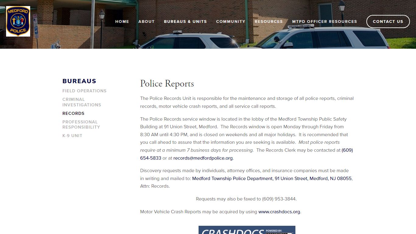 Records — Medford Twp. Police Department