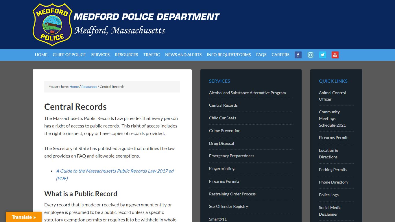 Central Records - Medford Police Department