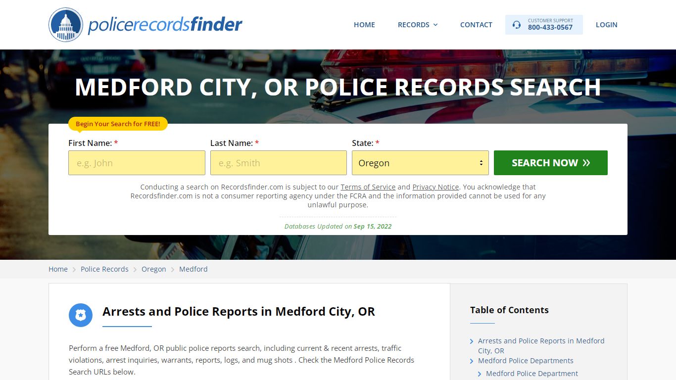 MEDFORD CITY, OR POLICE RECORDS SEARCH - RecordsFinder